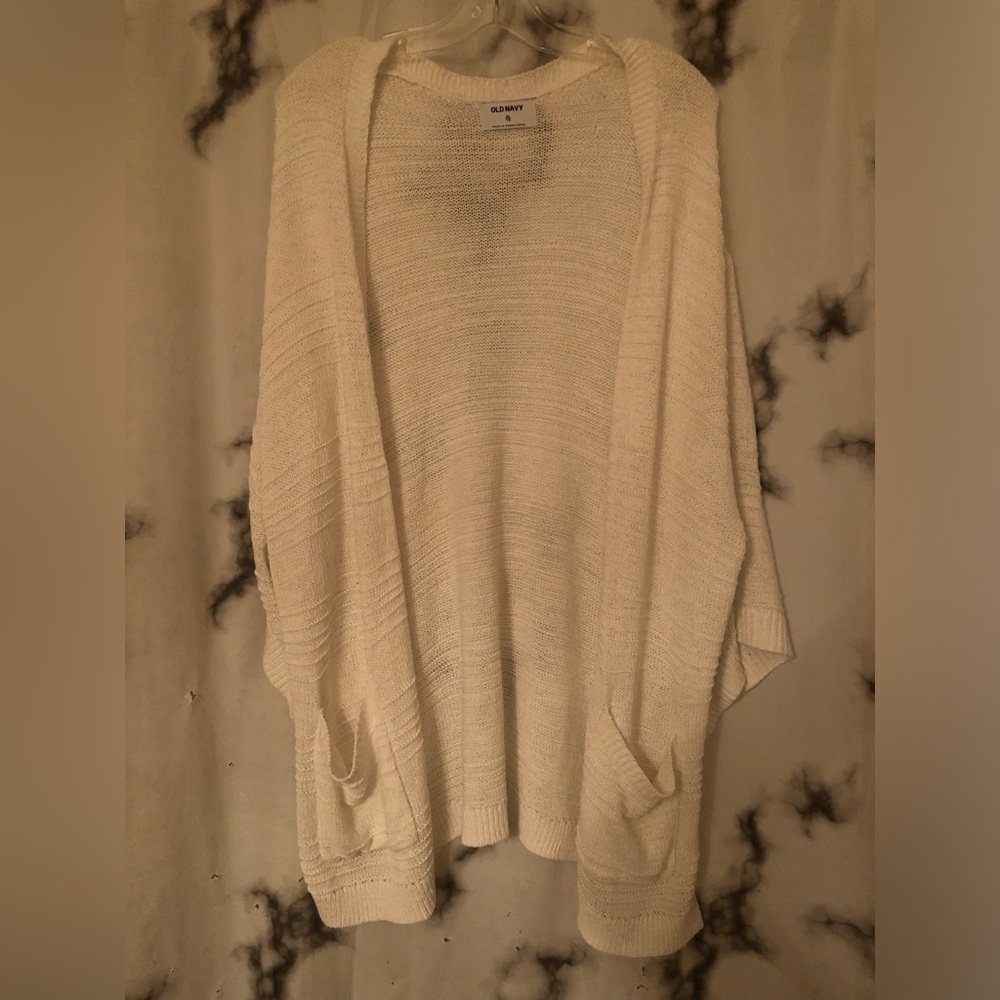 OLD NAVY Open Front White Knit Cardigan with Pockets
